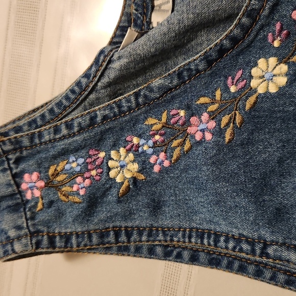 Jane Ashley Womens Vintage Denim Dress M Maxi w Floral Embridered Neck Pockets - Picture 12 of 12